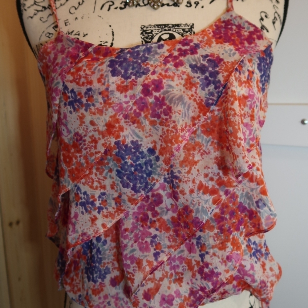 American Eagle Floral Ruffle Cami Top XS Boho Tie Side Tank
